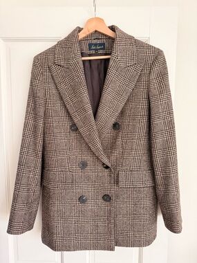 Luisa Spagnoli Brown Plaid Double-Breasted Blazer